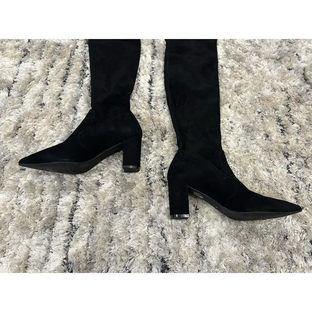 Stuart Weitzman Black Avenue City OTK Suede Boots 9 NWOB